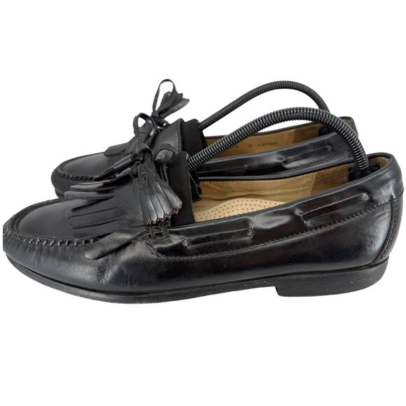 Cole Haan Mens Black Mexico Made Leather Tassel Loafers Kiltie Moc Toe Size 10D main image 8